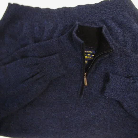 CASHMERE 1/4 Zip Pullover Sweater Heathered Navy Black
